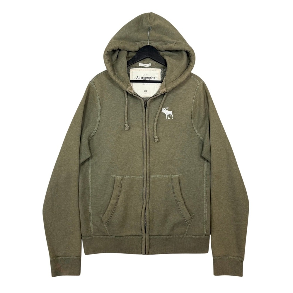 Abercrombie & Fitch Green Full Zip Fleece Hoodie XXL Muscle Fit Moose Sun Faded